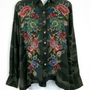 Johnny Was Floral Embroidered Blouse - Multicolor on Black